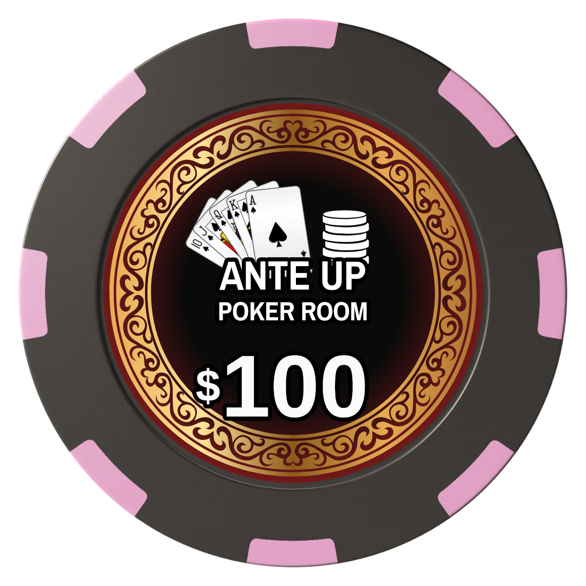 Ante Up Poker Room Clay Poker Chips - Black / 8 Spot (2 Tone) / 40mm - Front