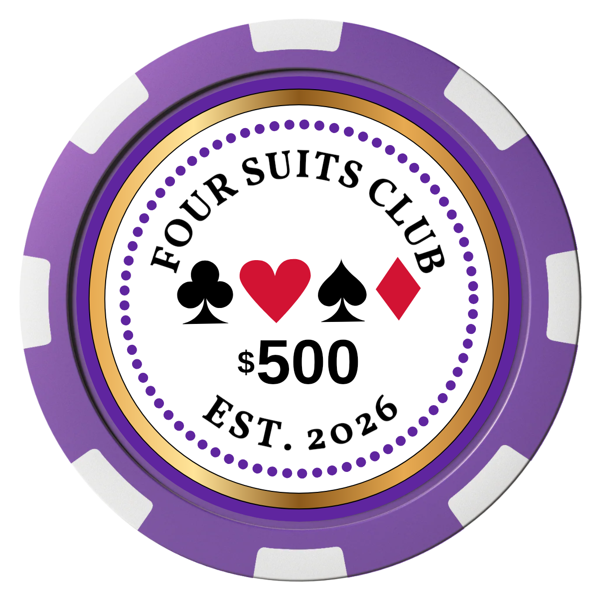 Fours Suits Club Composite Poker Chips - Purple / 8 Spot - Front