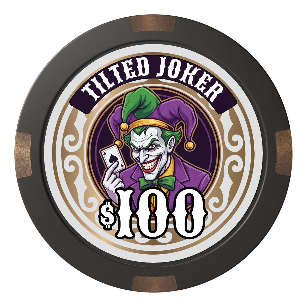 Tilted Joker Composite & Metal Hybrid Poker Chips - Black - Front