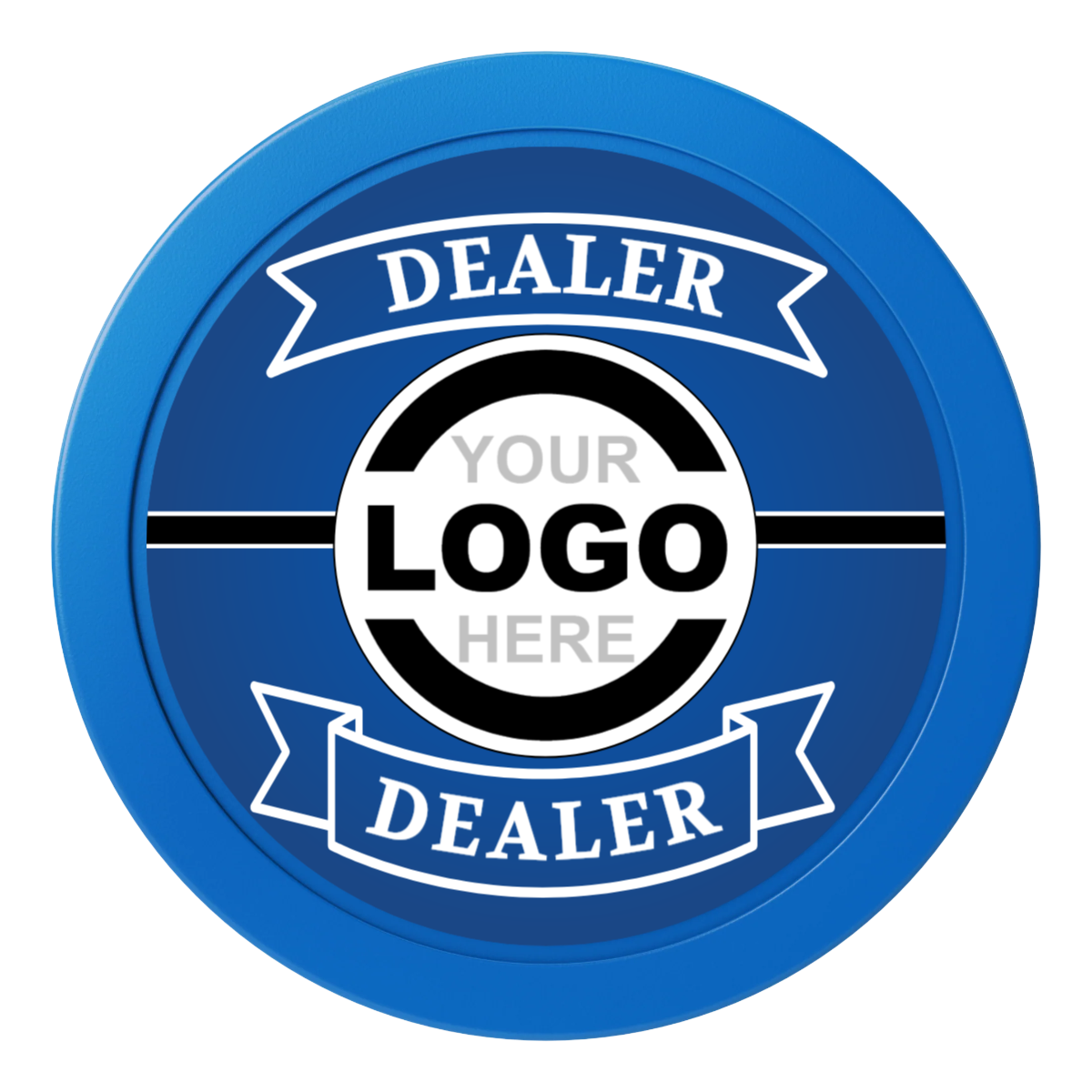Double Banner 2" Composite Dealer Button - Blue - Back