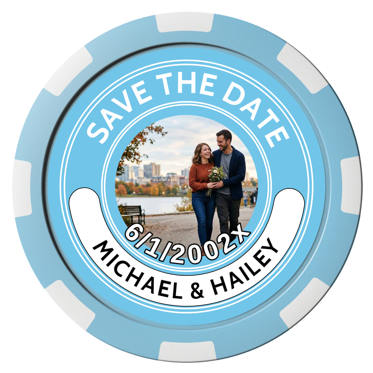 Save the Date Photo QR Code Composite Poker Chips - Light Blue / 8 Spot - Front