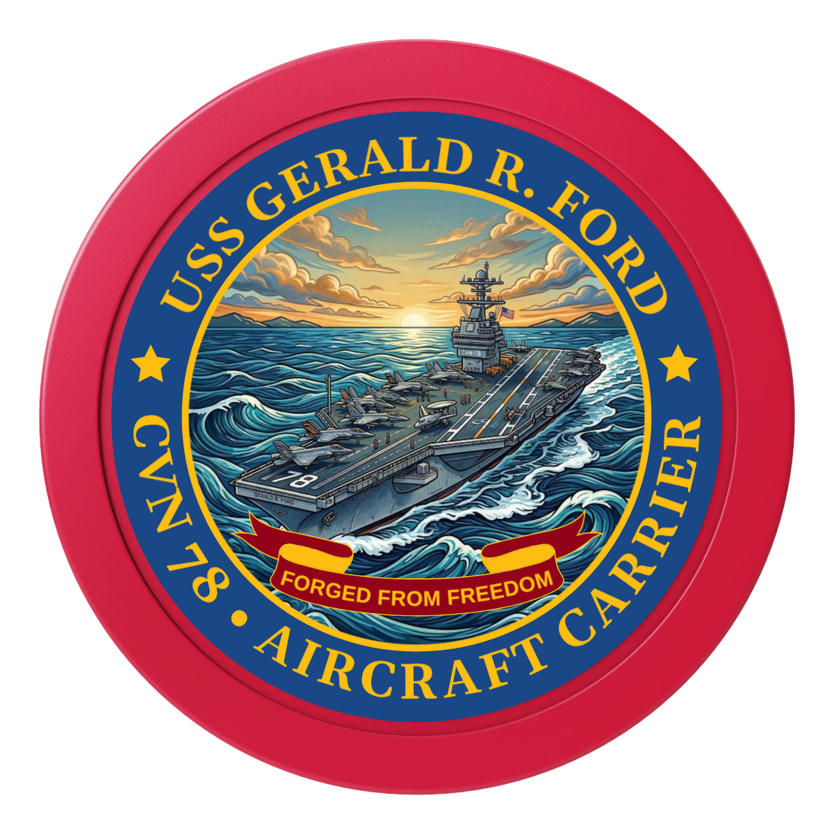 Navy USS Gerald Ford 2" Oversized Poker Chips - Red - Back