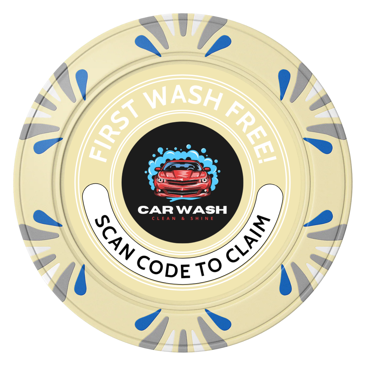 Car Wash Promotion Clay Poker Chips - Ivory / Macau / 40mm - Front