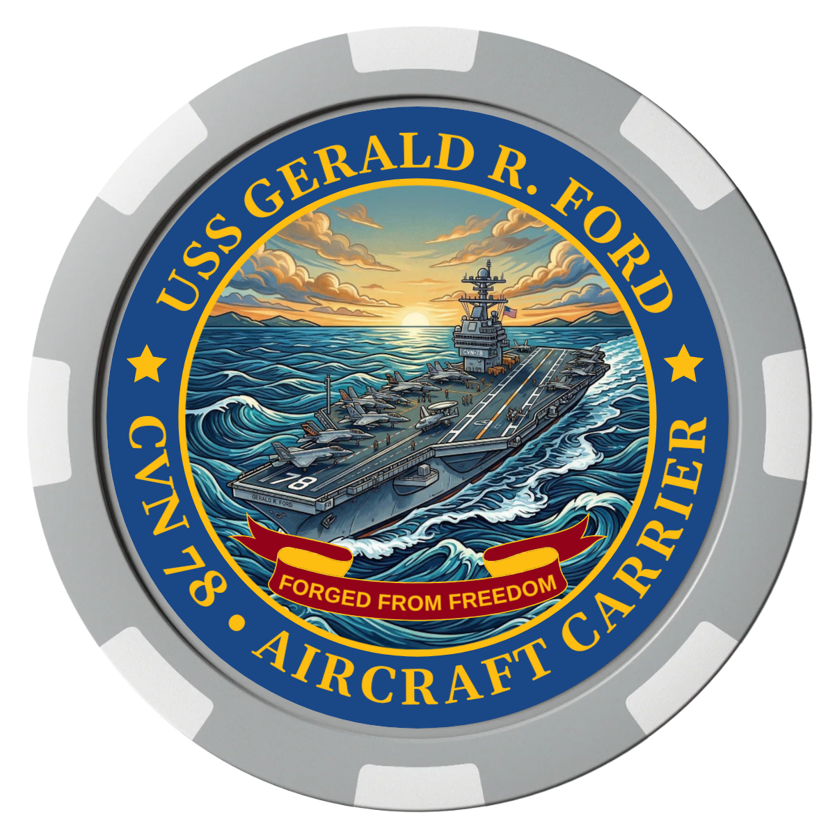 Navy USS Gerald Ford Composite Poker Chips - Gray / 8 Spot - Front
