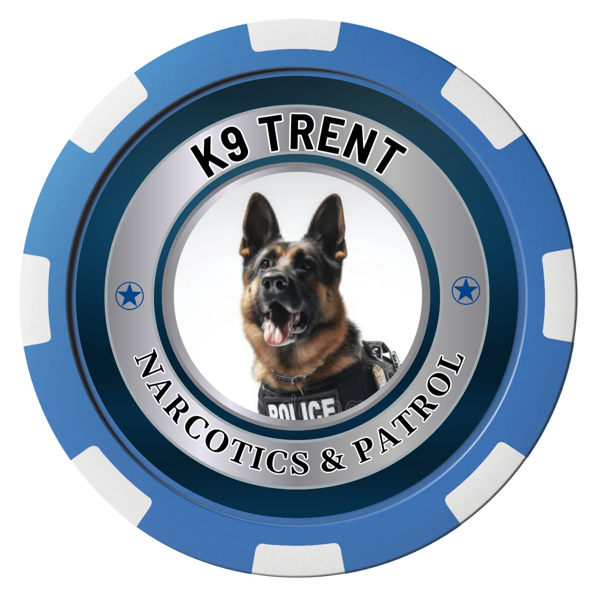 K-9 Trent Magnetic Composite Poker Chips - Blue / 8 Spot - Front