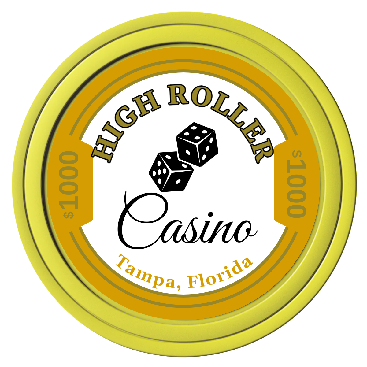 High Roller Casino Composite Poker Chips - Yellow / Solid - Front