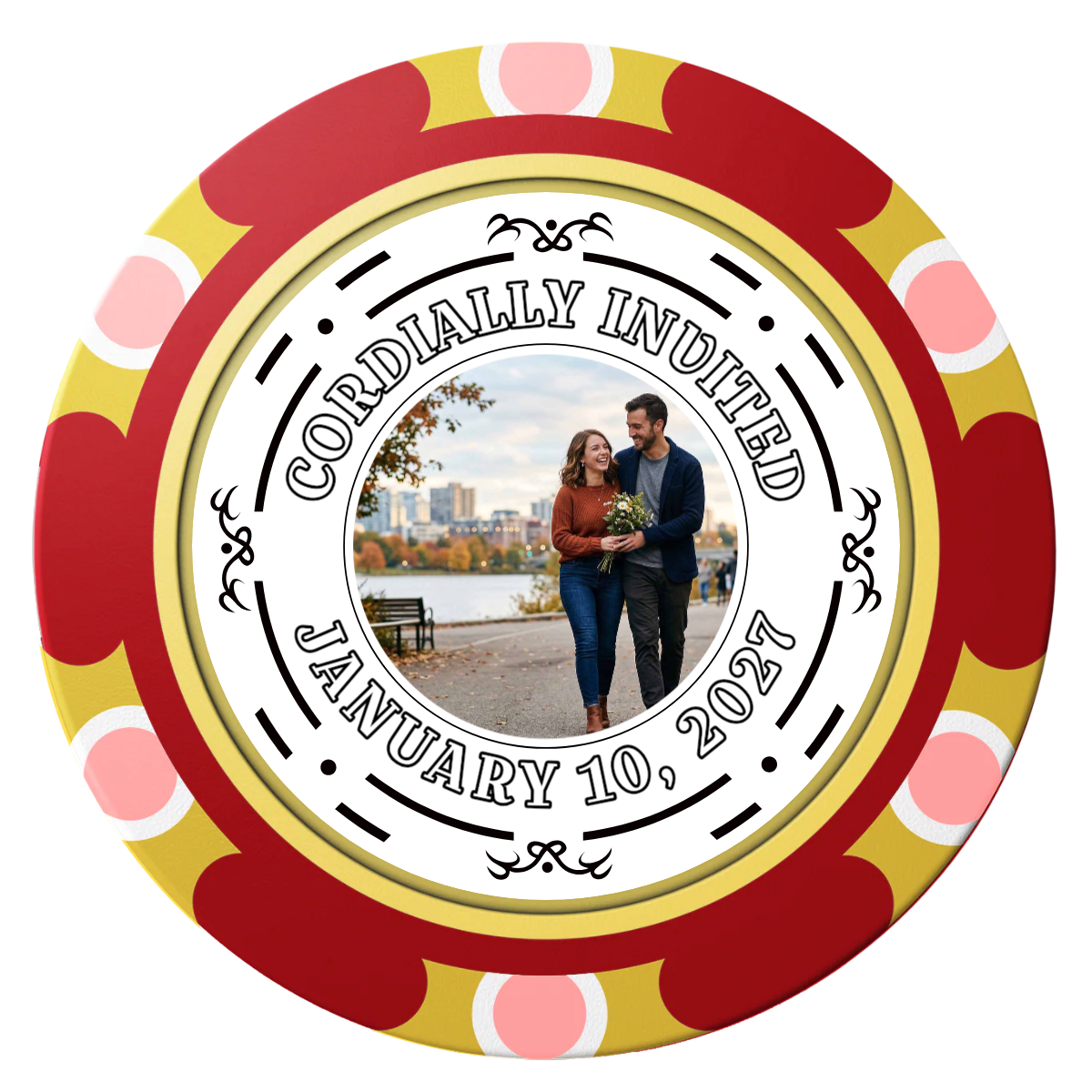 Save the Date Element Clay Poker Chips - Red / Monte Carlo / 40mm - Front