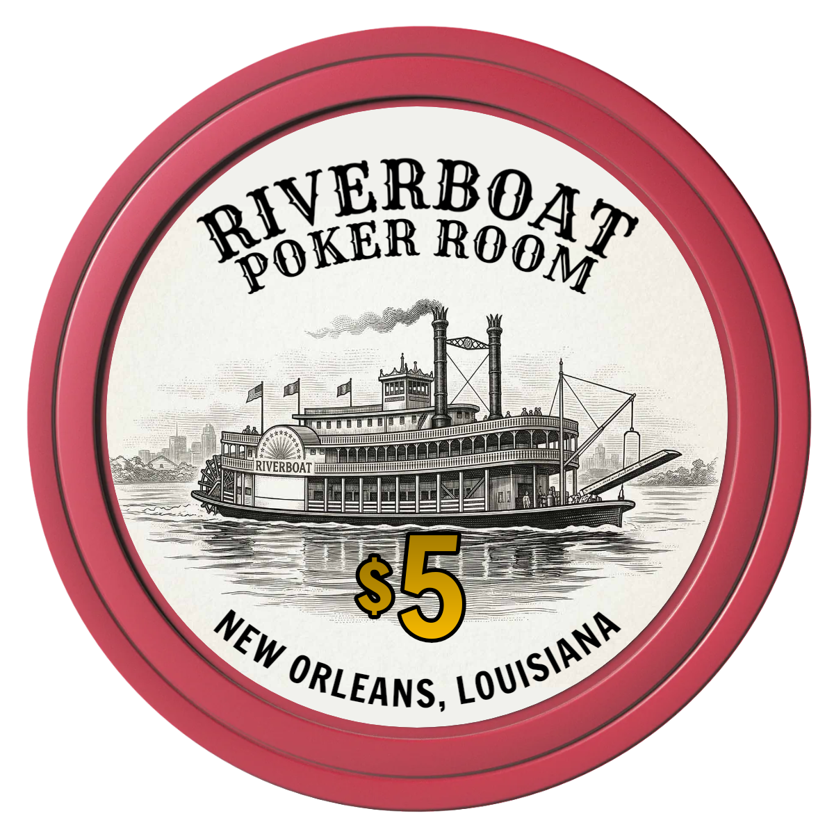Riverboat Poker Room Composite Poker Chips - Red / Solid - Front