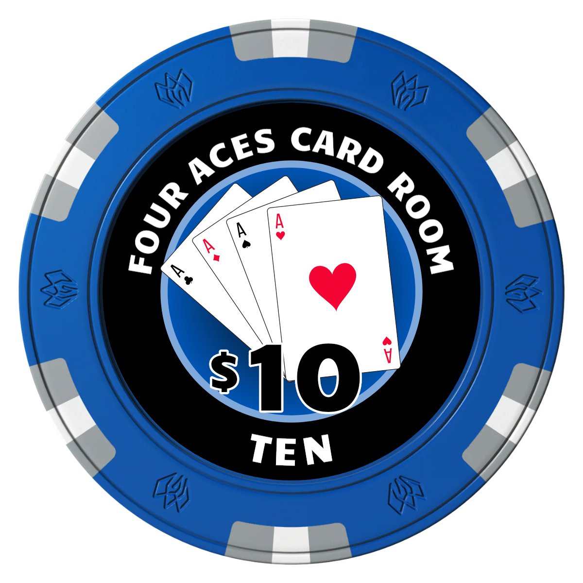 4 Aces Poker Room Clay Poker Chips - Blue / 6 Spot Gem / 40mm - Back