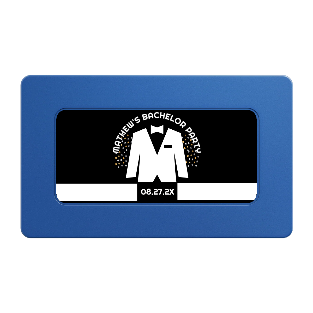 Bachelor No More Bowtie Rectangular Poker Chip Plaques - Blue - Front