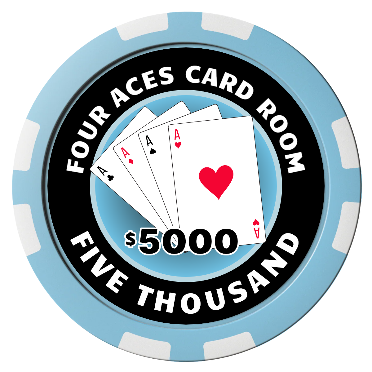 4 Aces Poker Room Composite Poker Chips - Light Blue / 8 Stripe - Front