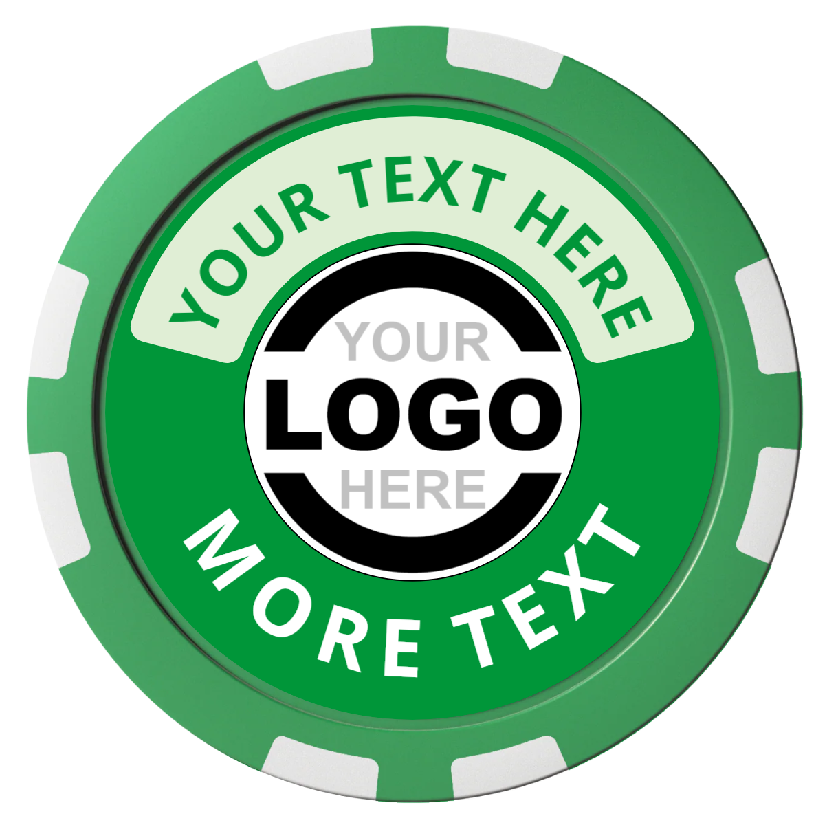 Two Tone Logo Composite Poker Chips - Green / 8 Stripe - Front