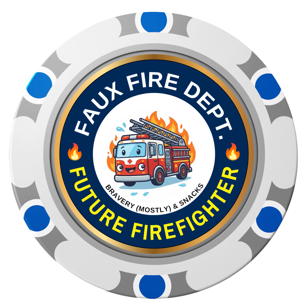 Future Firefighter Clay Poker Chips - White / Monte Carlo / 40mm - Front