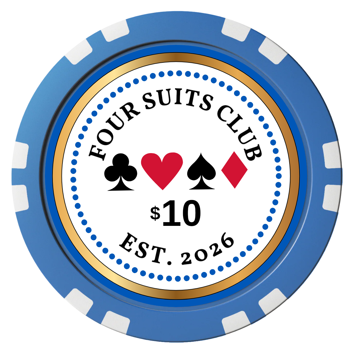 Fours Suits Club Composite Poker Chips - Blue / Double Stripe - Front