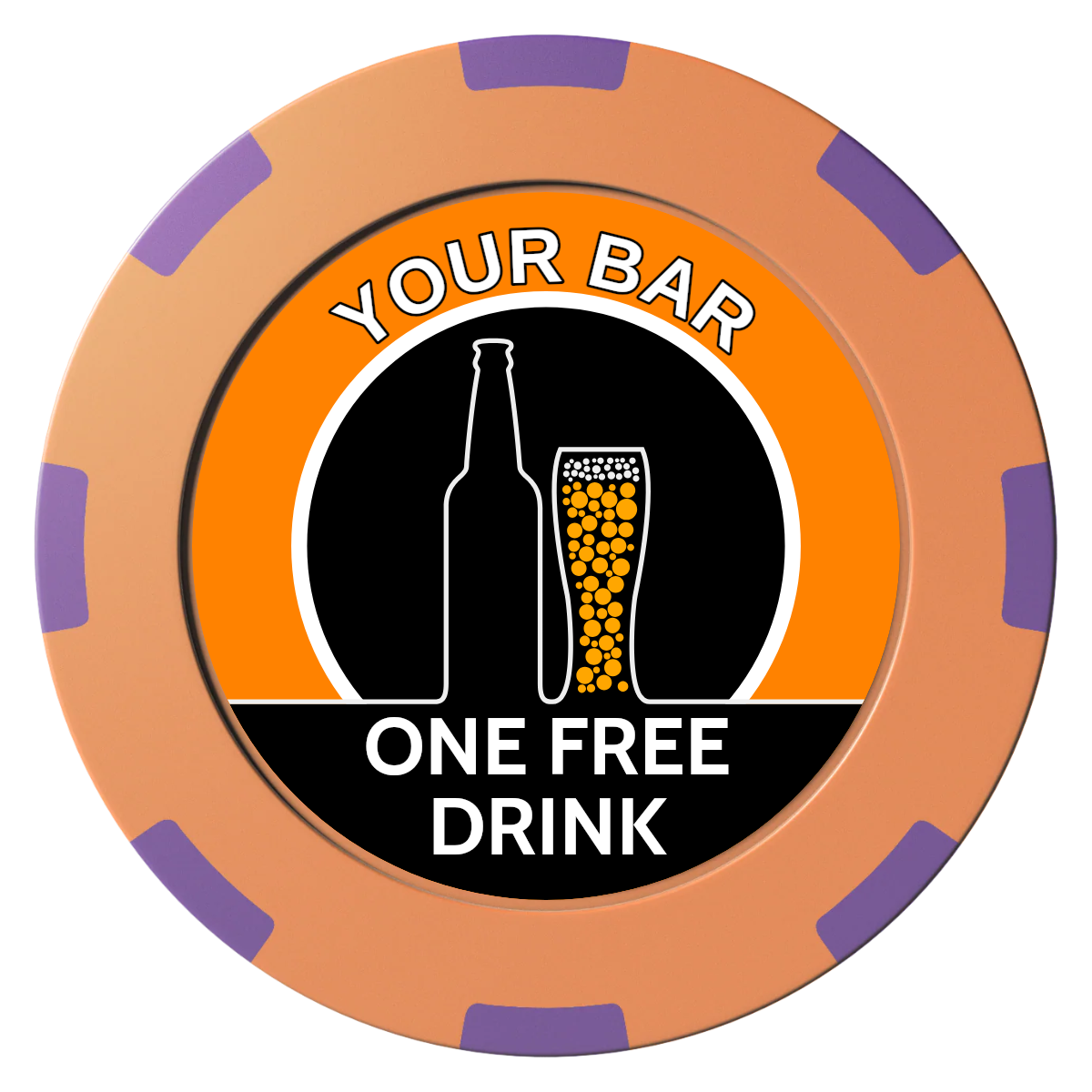Beer and Glass Clay Poker Chips - Orange / 8 Spot (2 Tone) / 40mm - Front