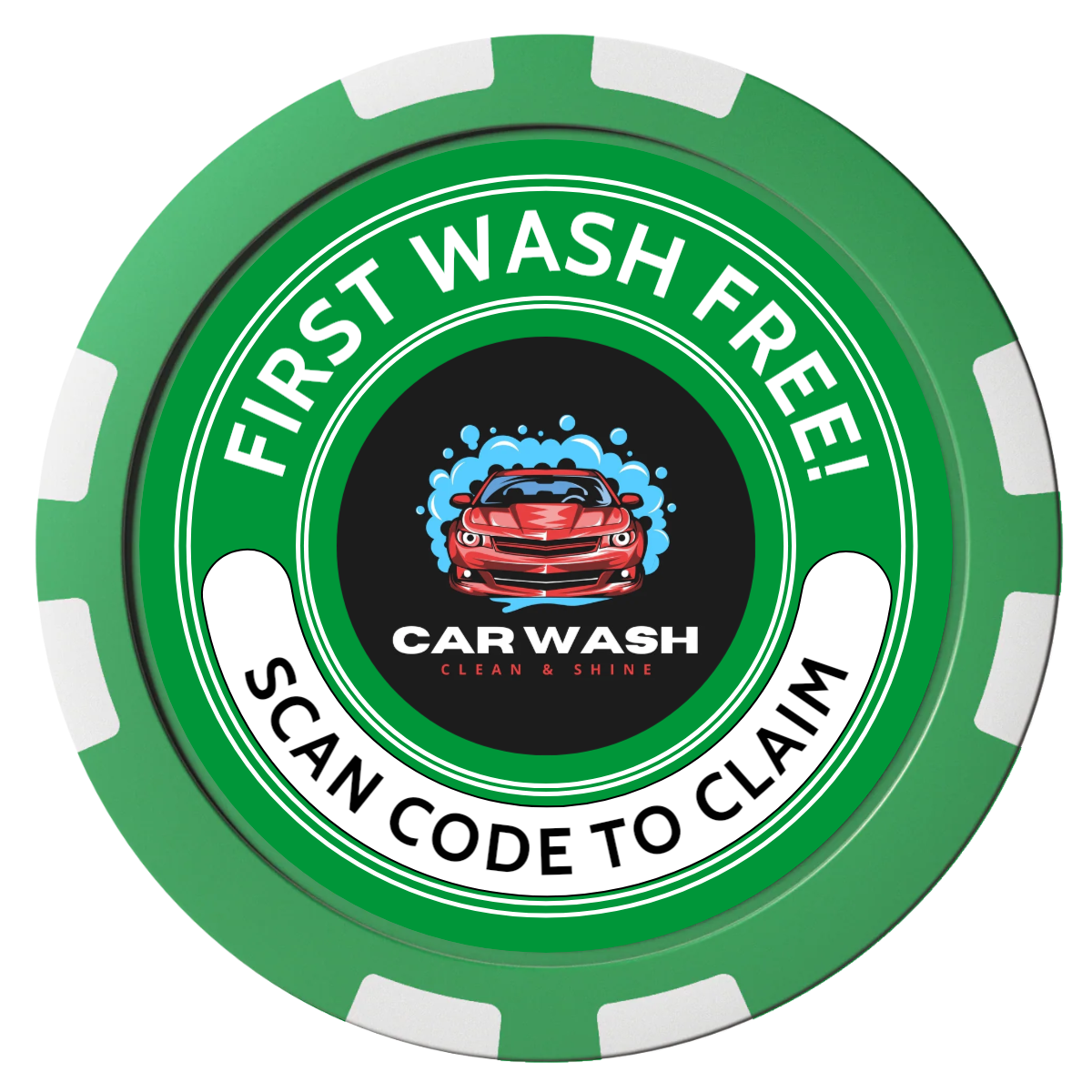 Car Wash Promotion Composite Poker Chips - Green / 8 Stripe - Front