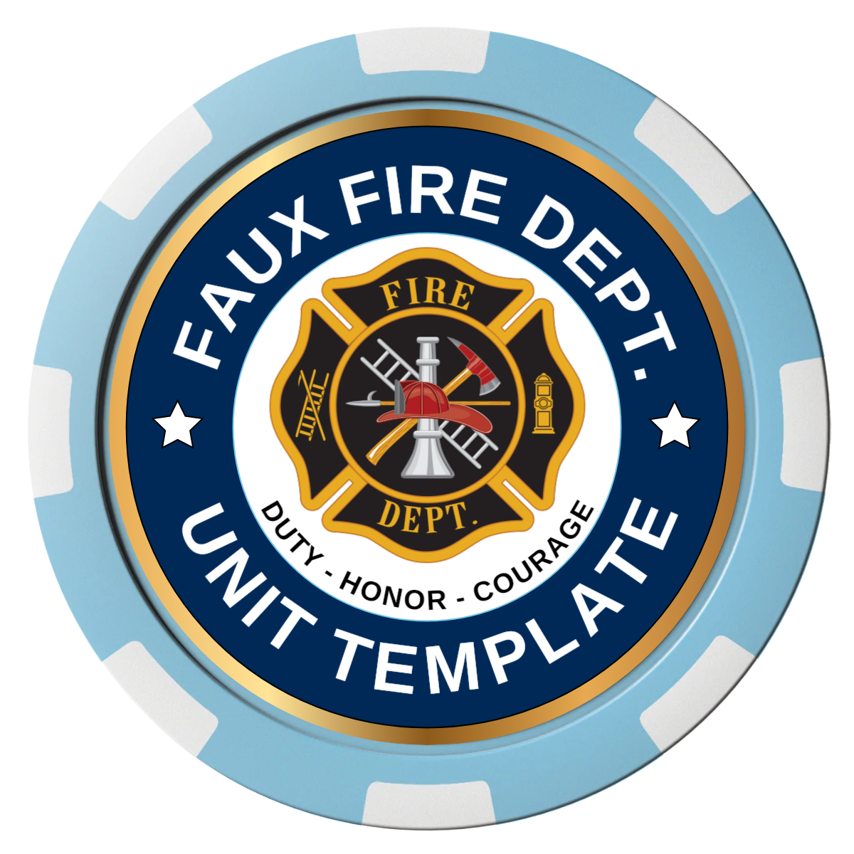 Faux Fire Dept. #01 Composite Poker Chips - Light Blue / 8 Spot - Front