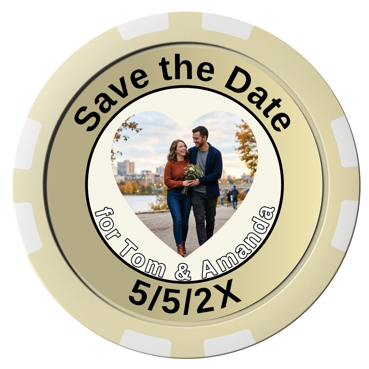 Save the Date #01 Composite Poker Chips - Ivory / 8 Stripe - Front