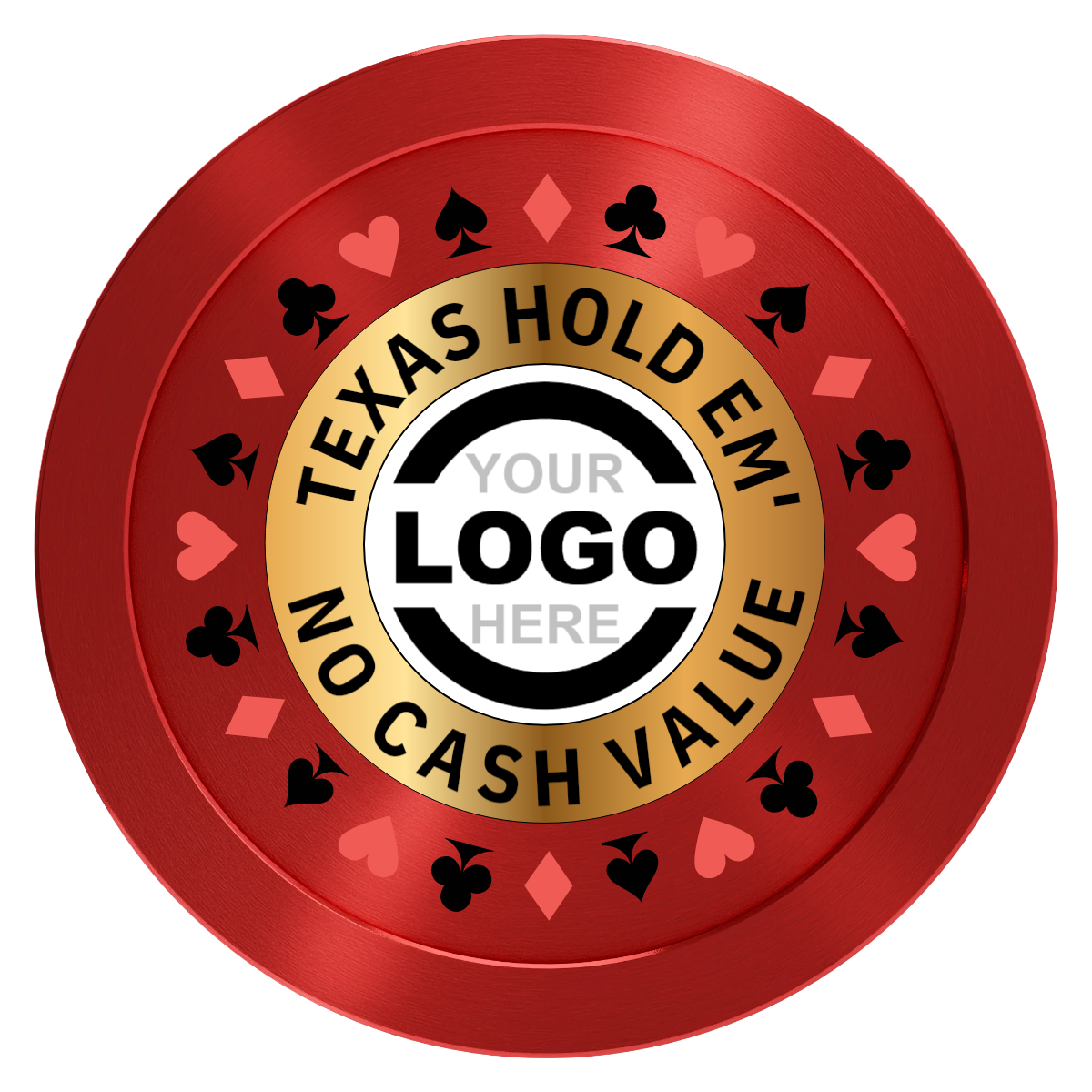 Texas Hold Em' Aluminum Poker Chips - Red - Front