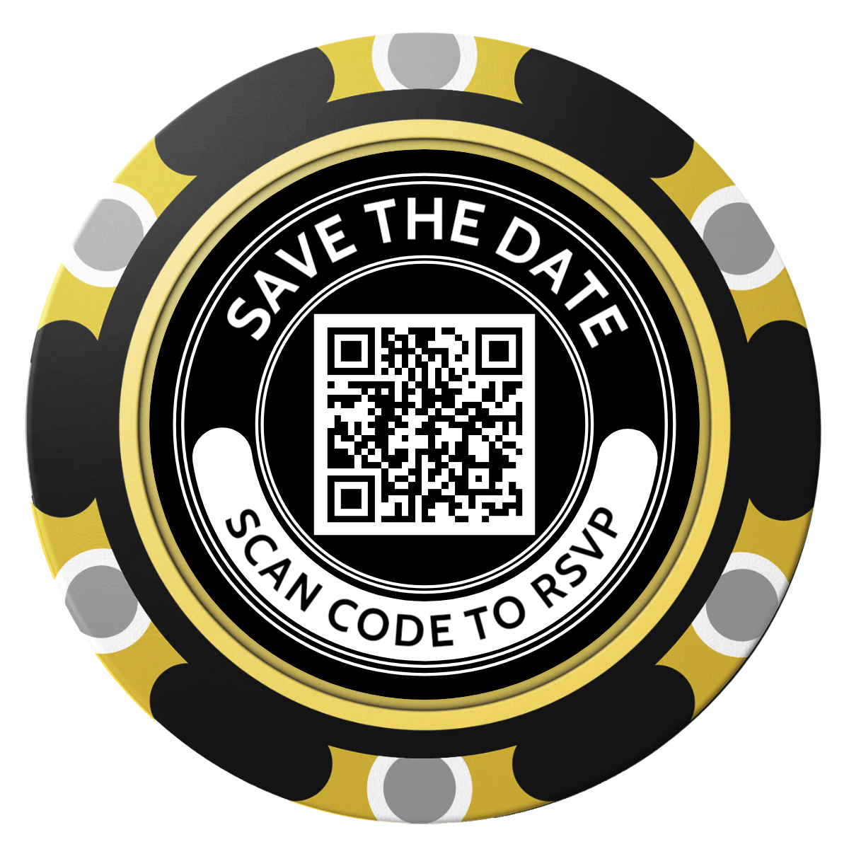 Save the Date Photo QR Code Clay Poker Chips - Black / Monte Carlo / 40mm - Back