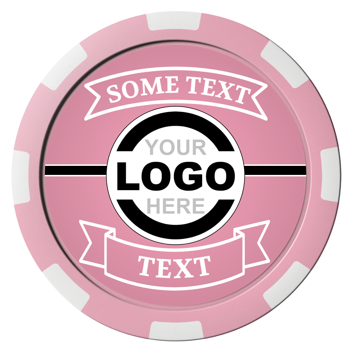 Double Banner Composite Poker Chips - Pink / 8 Spot - Front