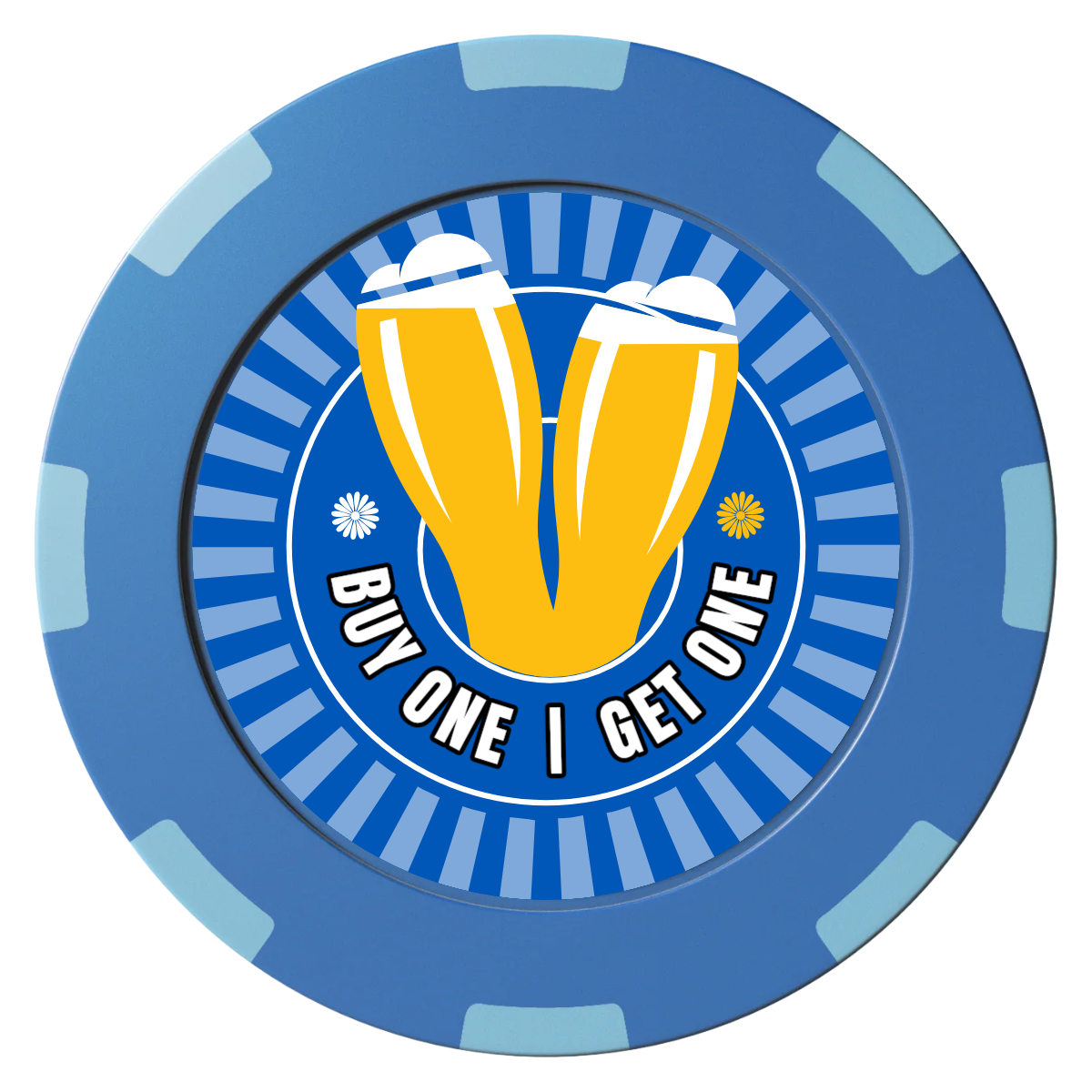 Double Pint Clay Poker Chips - Blue / 8 Spot (2 Tone) / 40mm - Front