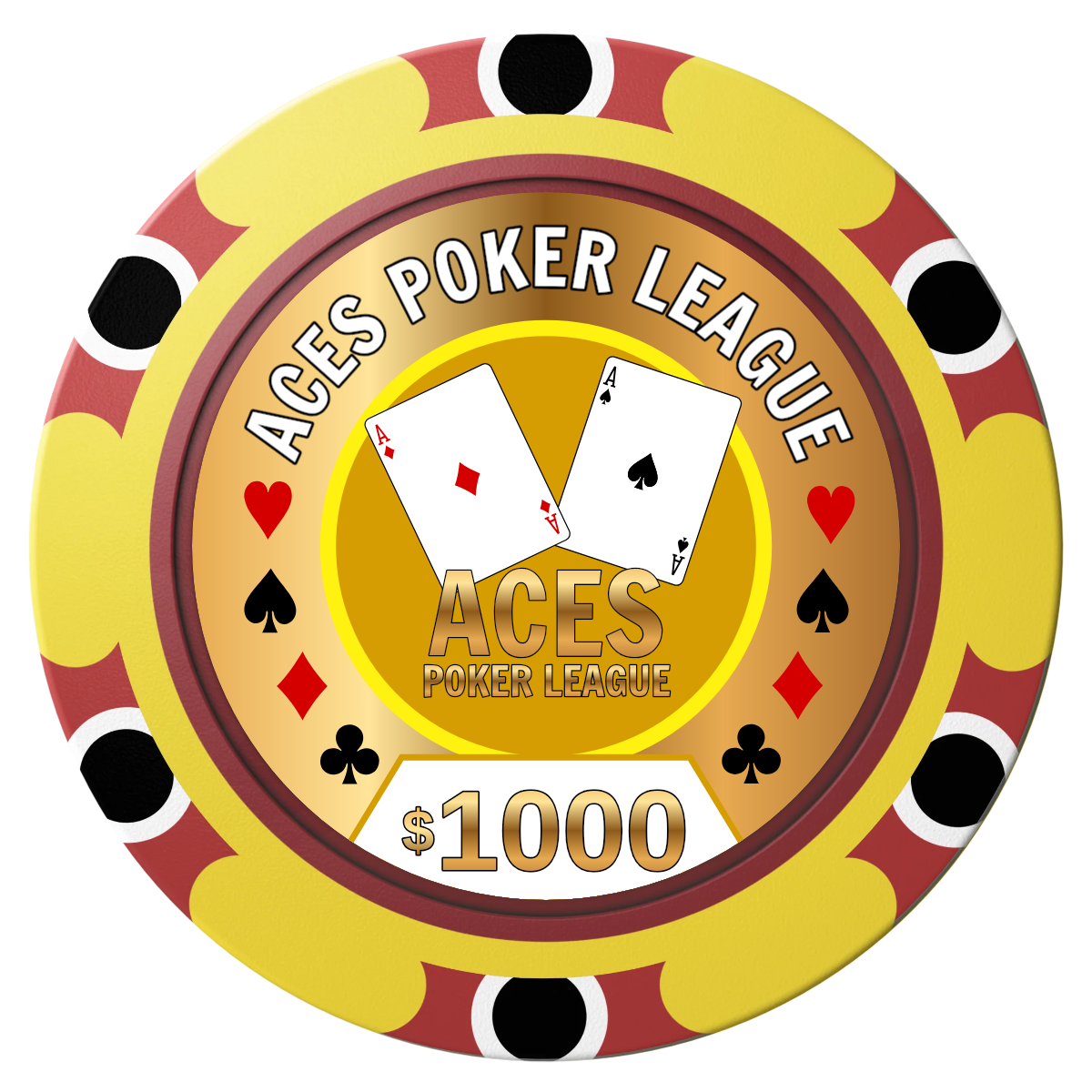 Aces Poker League Clay Poker Chips - Yellow / Monte Carlo / 40mm - Front