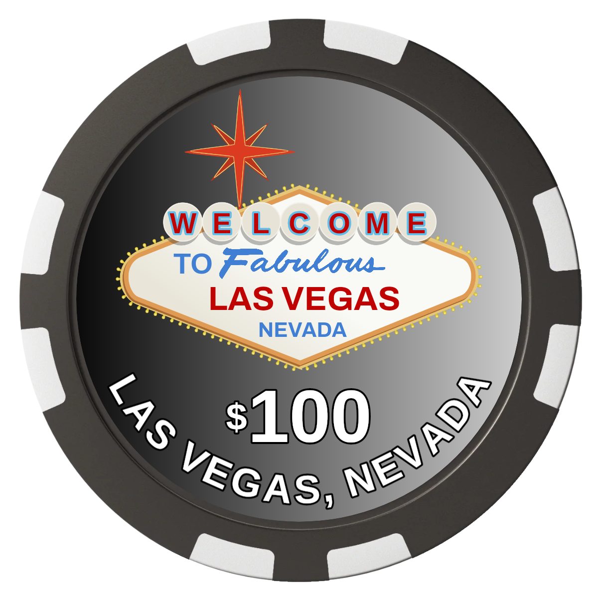 Vegas Sign Composite Poker Chips - Black / 8 Stripe - Back