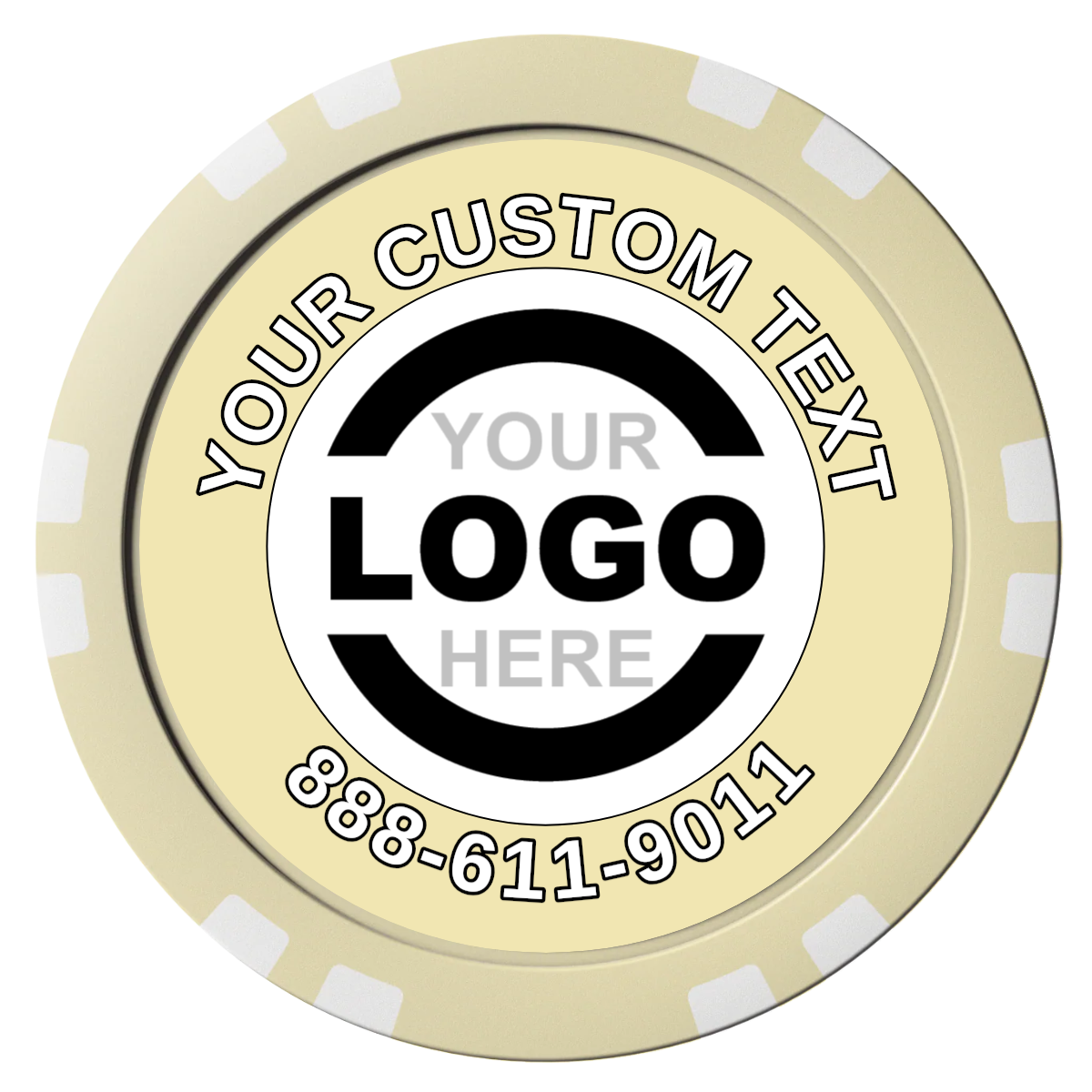 Branded Logo Composite Poker Chips - Ivory / Double Stripe - Front