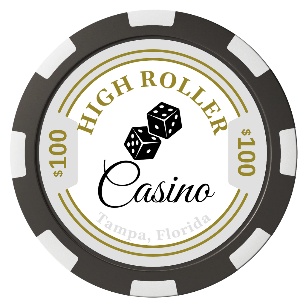 High Roller Casino Magnetic Composite Poker Chips - Black / 8 Spot - Back