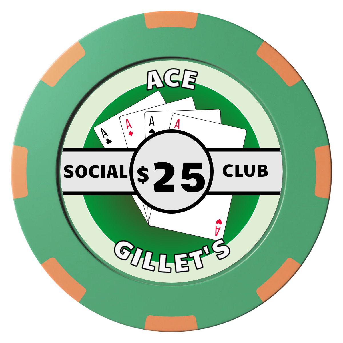 Ace Gillet's Clay Poker Chips - Green / 8 Spot (2 Tone) / 40mm - Back