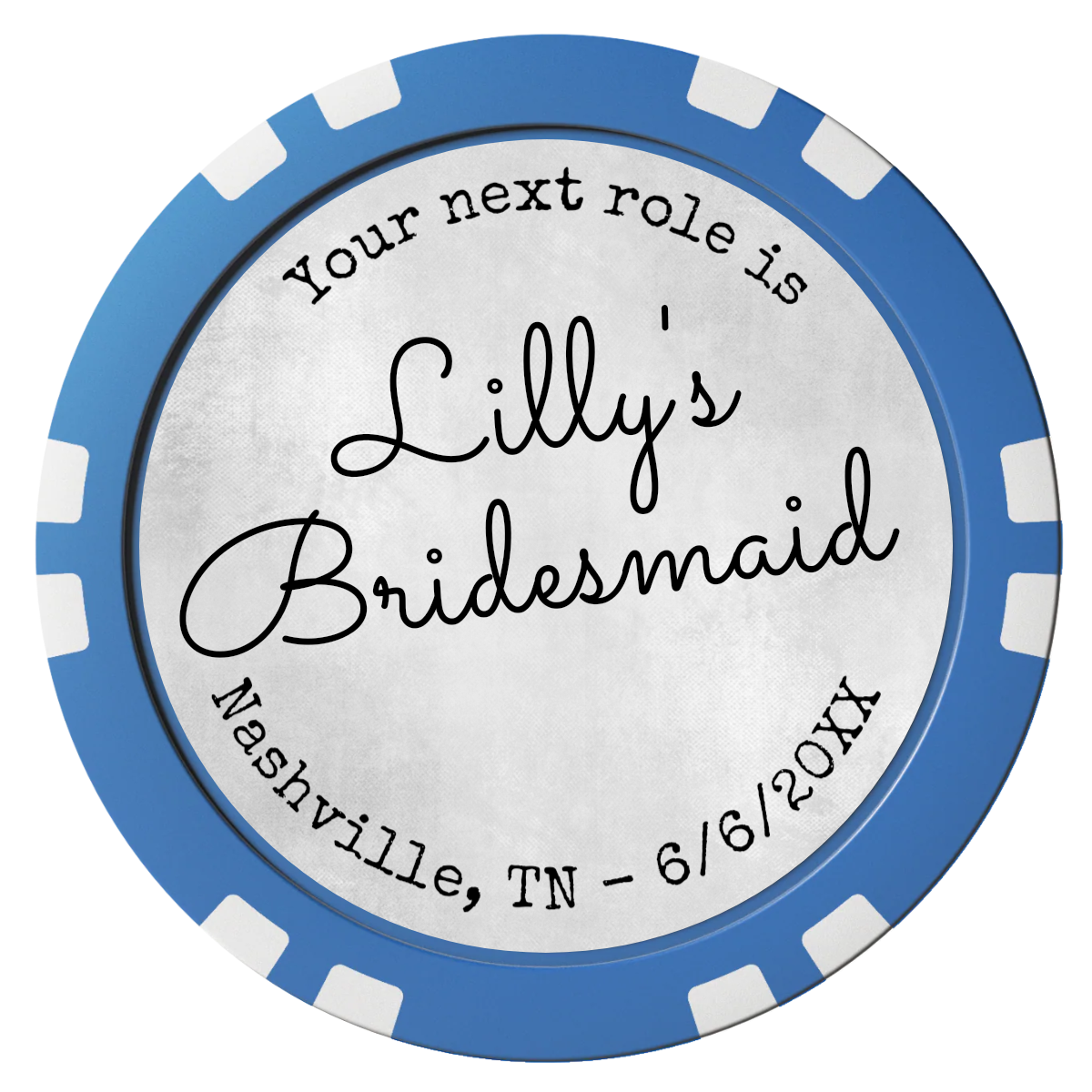 Be My Bridesmaid Simple Composite Poker Chips - Blue / Double Stripe - Front