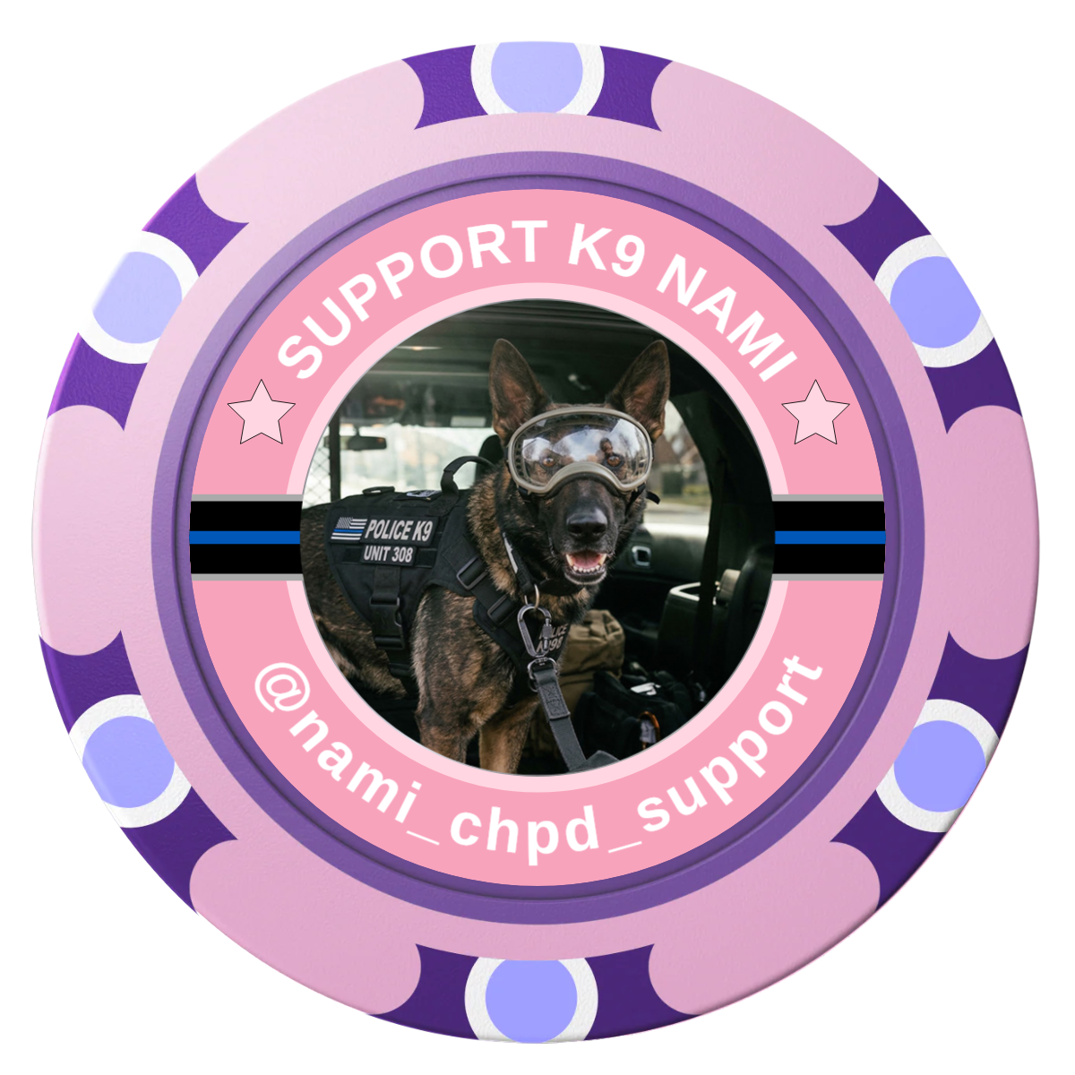 Police Department K9 #02 Clay Poker Chips - Pink / Monte Carlo / 40mm - Front