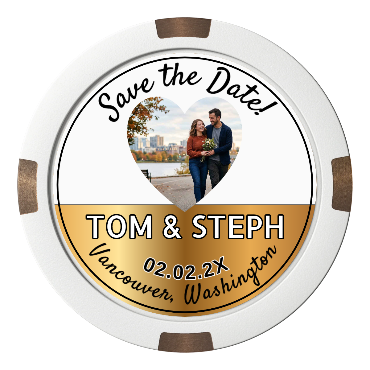Save the Date Hearts Composite & Metal Hybrid Poker Chips - White - Back