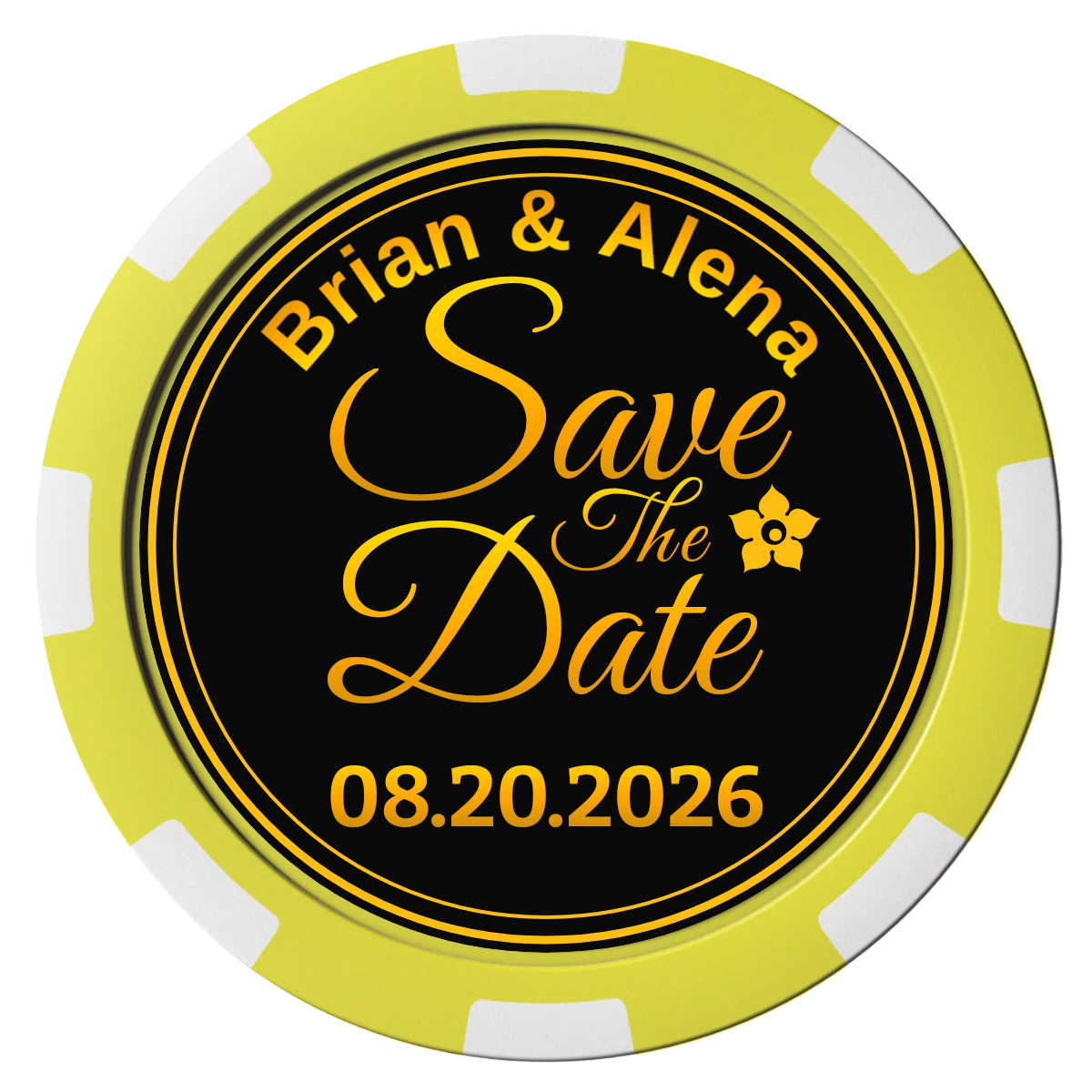 Save the Date Text Composite Poker Chips - Yellow / 8 Spot - Front