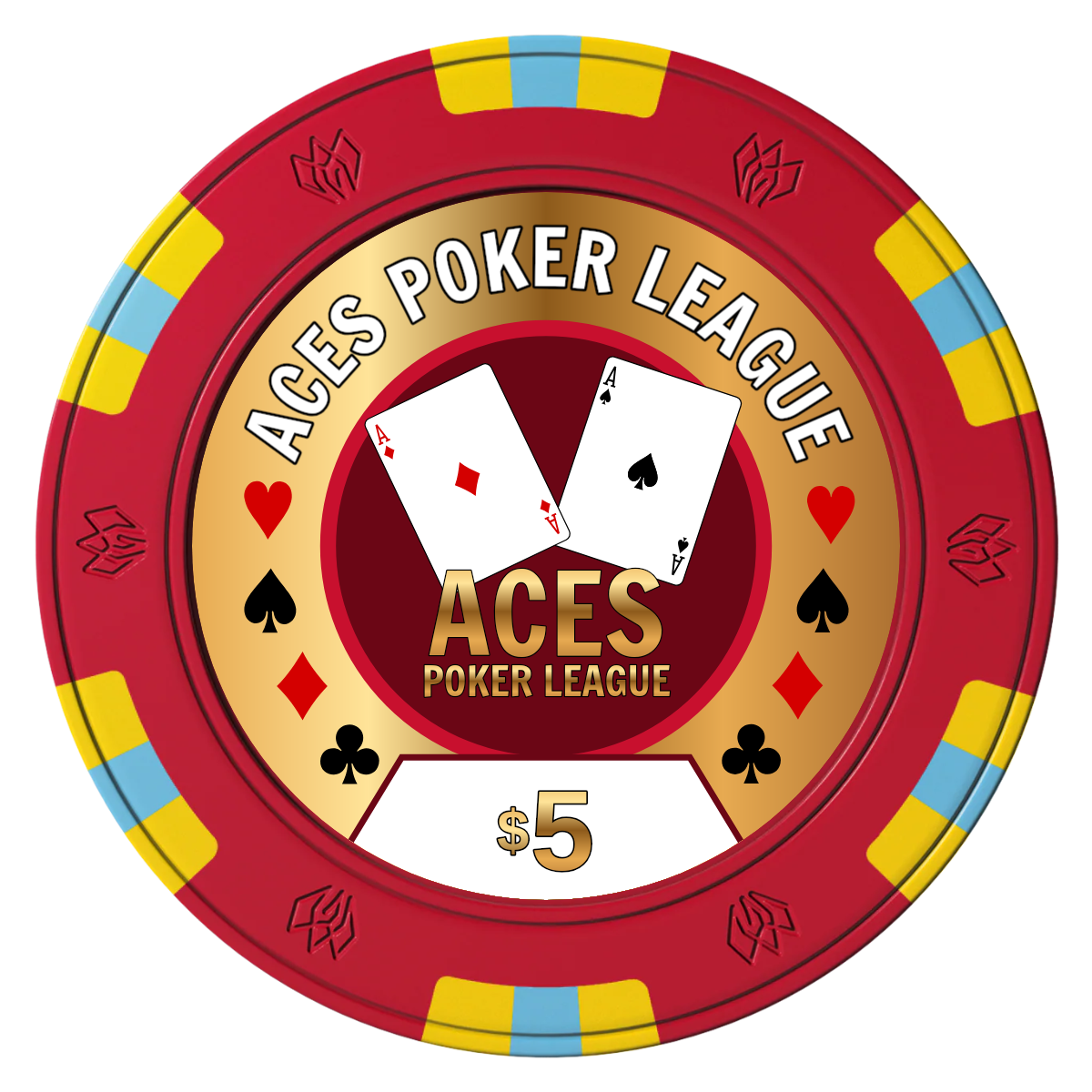 Aces Poker League Clay Poker Chips - Red / 6 Spot Gem / 40mm - Front