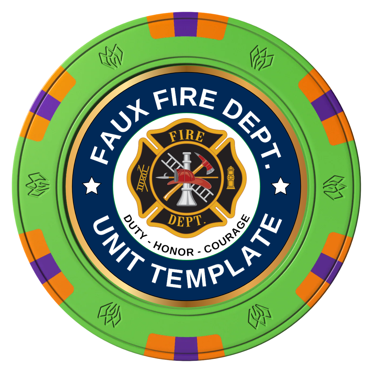 Faux Fire Dept. #01 Clay Poker Chips - Green / 6 Spot Gem / 40mm - Front