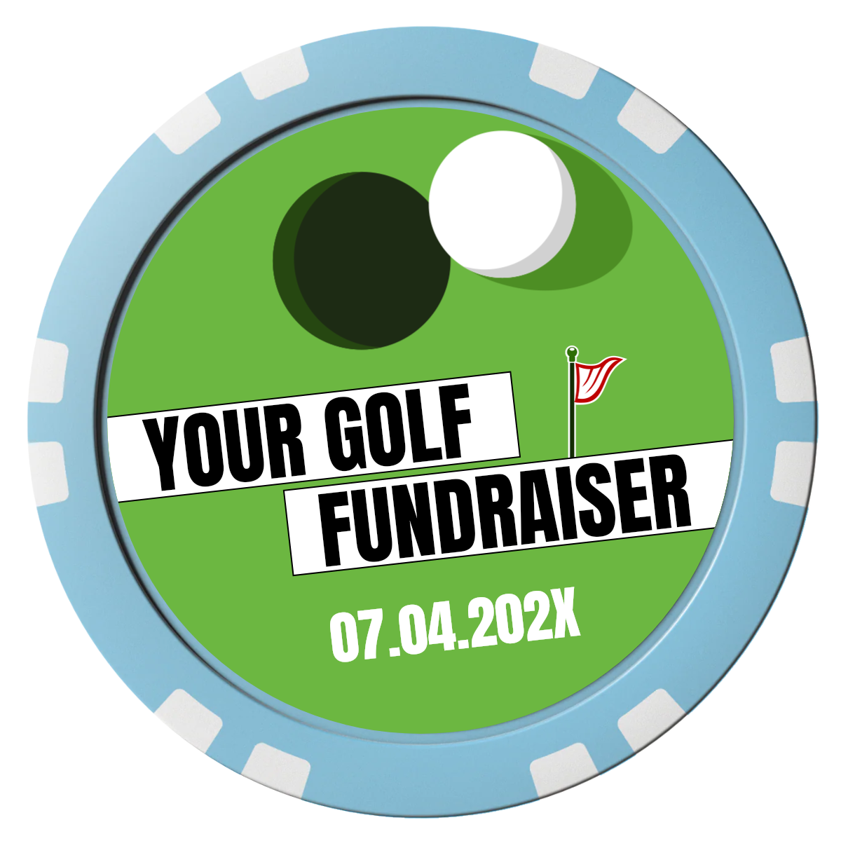 Putting Around Tournament Composite Poker Chips - Light Blue / Double Stripe - Front