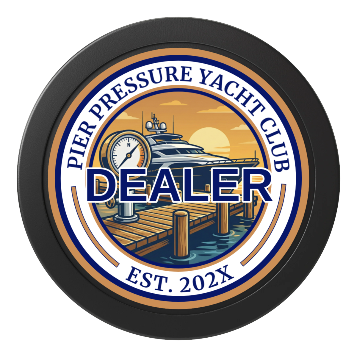 Anchor Down Card Room 2" Composite Dealer Button - Black - Back