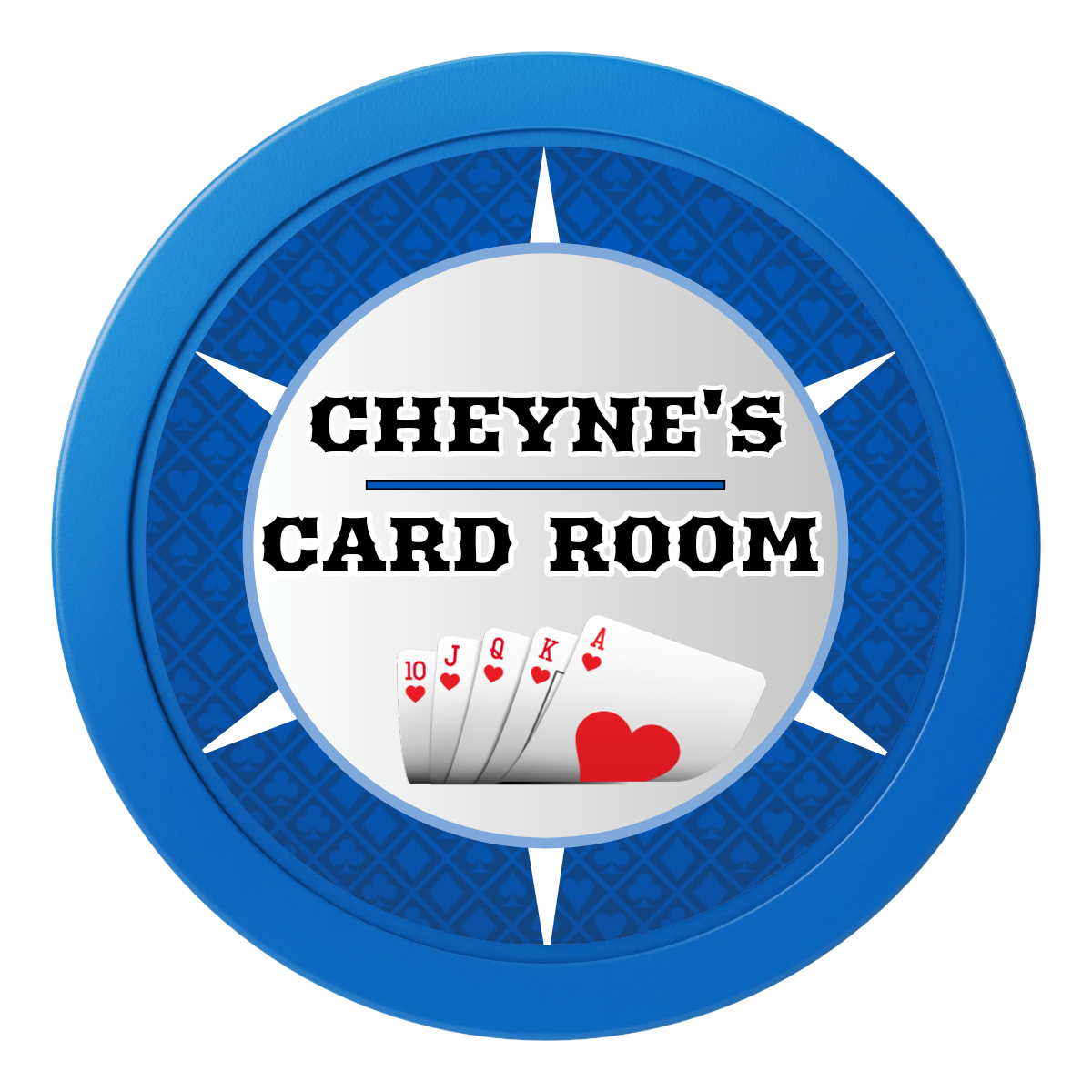 Cheyne's Card Room 2" Oversized Poker Chips - Blue - Front