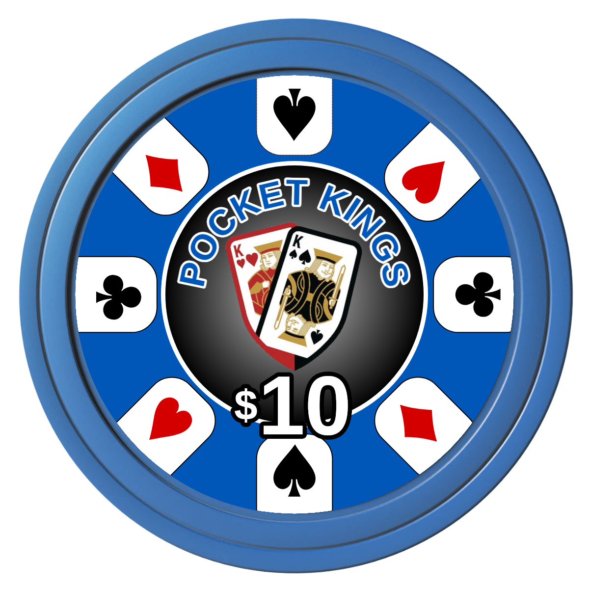 Pocket Kings Composite Poker Chips - Blue / Solid - Front