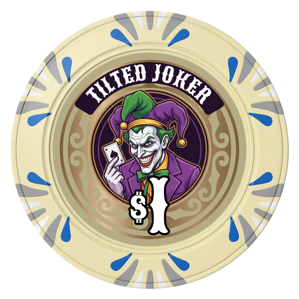 Tilted Joker Clay Poker Chips - Ivory / Macau / 40mm - Front