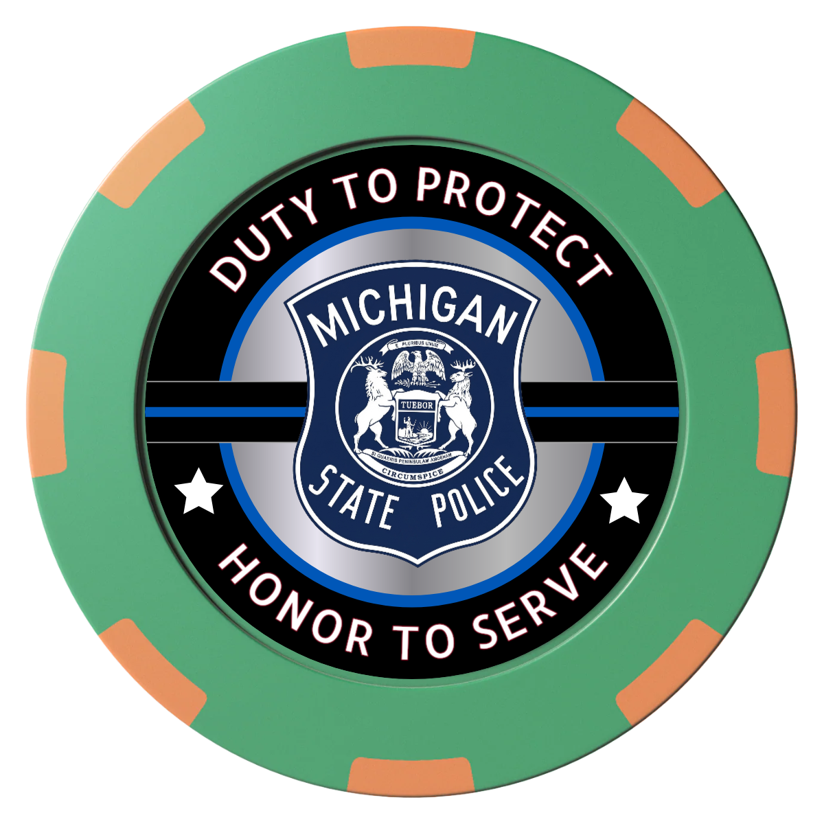 Police Department #01 Clay Poker Chips - Green / 8 Spot (2 Tone) / 40mm - Front