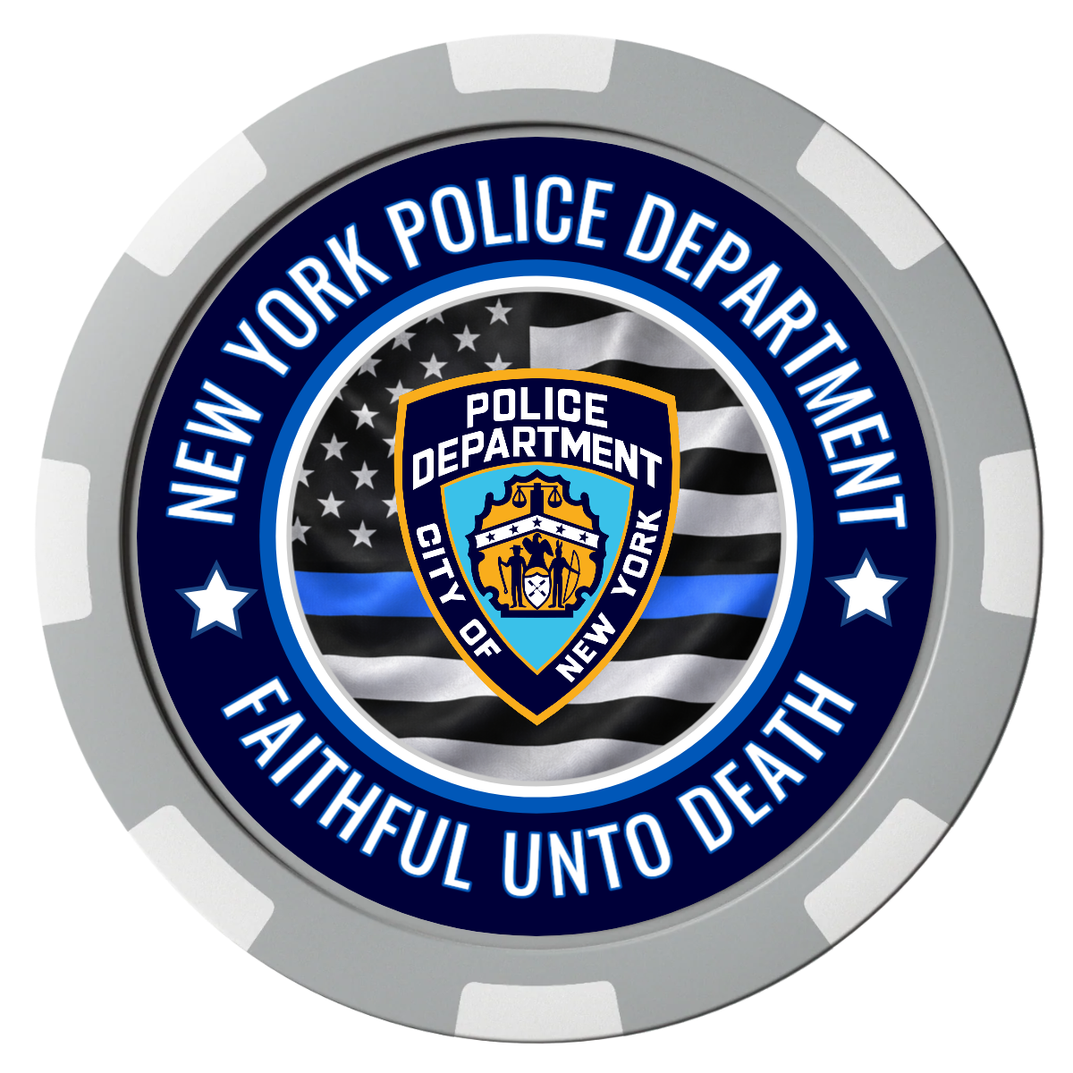 NYPD Safe and Fair Composite Poker Chips - Gray / 8 Spot - Front