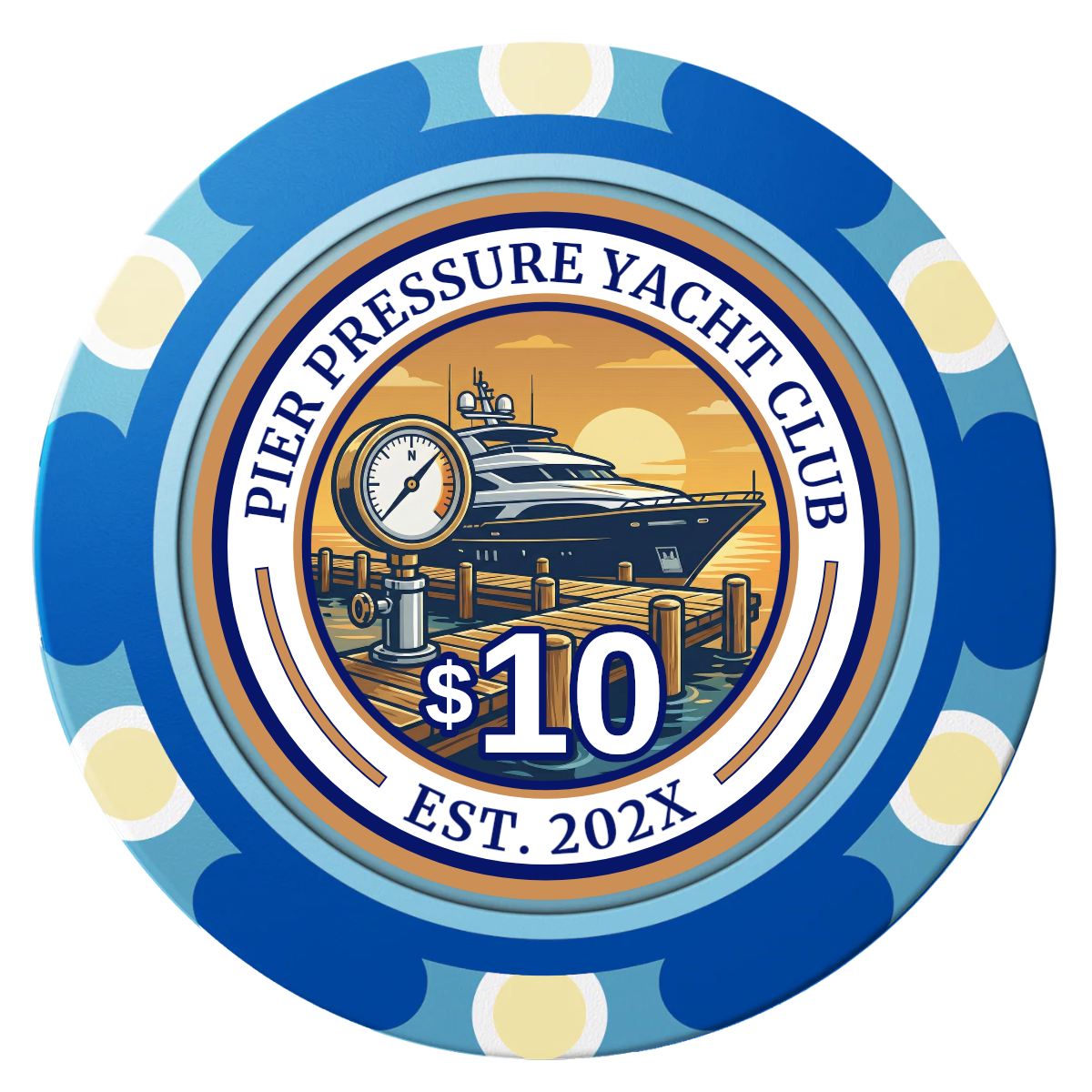 Anchor Down Card Room Clay Poker Chips - Blue / Monte Carlo / 40mm - Front