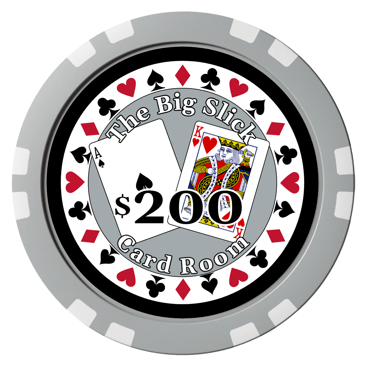 AK Big Slick Composite Poker Chips - Gray / Double Stripe - Front