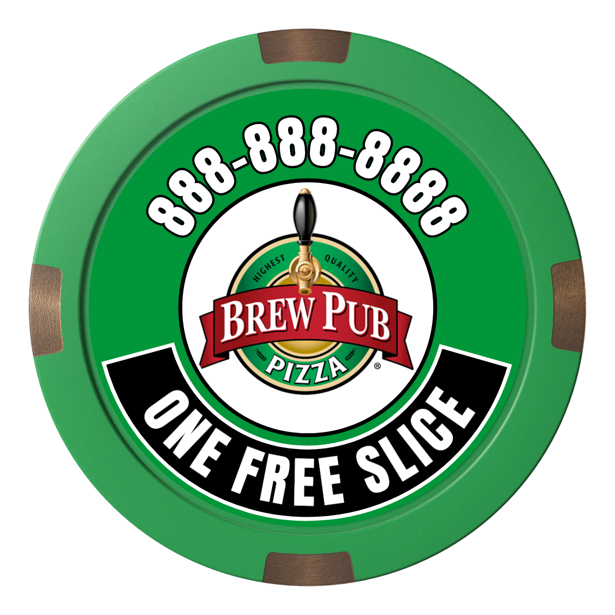 Brew Pub or Pizzeria with Logo Composite & Metal Hybrid Poker Chips - Green / 4 Spot - Front