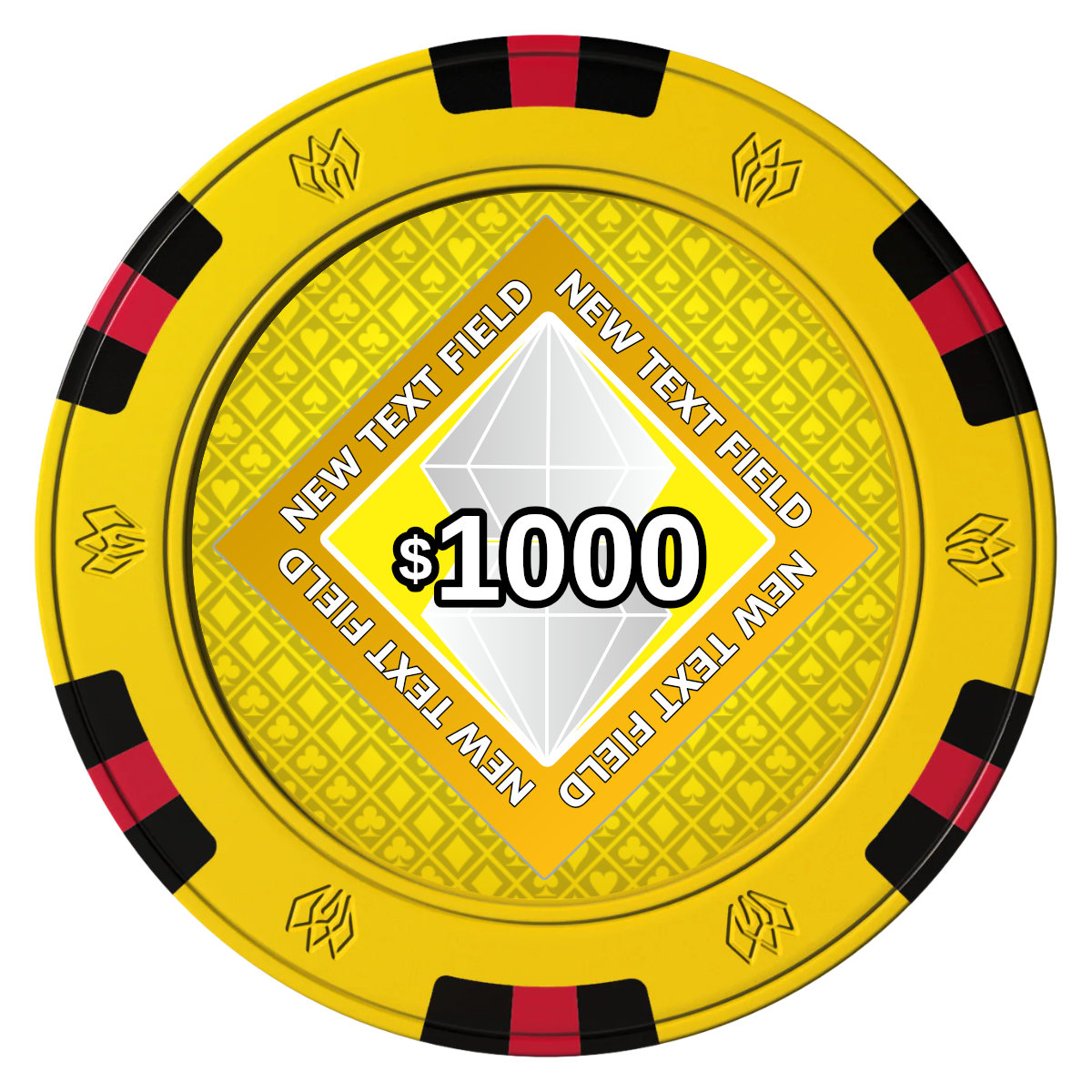 Diamond in the Rough Clay Poker Chips - Yellow / 6 Spot Gem / 43mm - Front