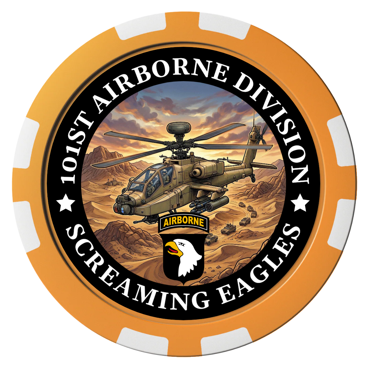 Army Airborne Composite Poker Chips - Orange / 8 Stripe - Front
