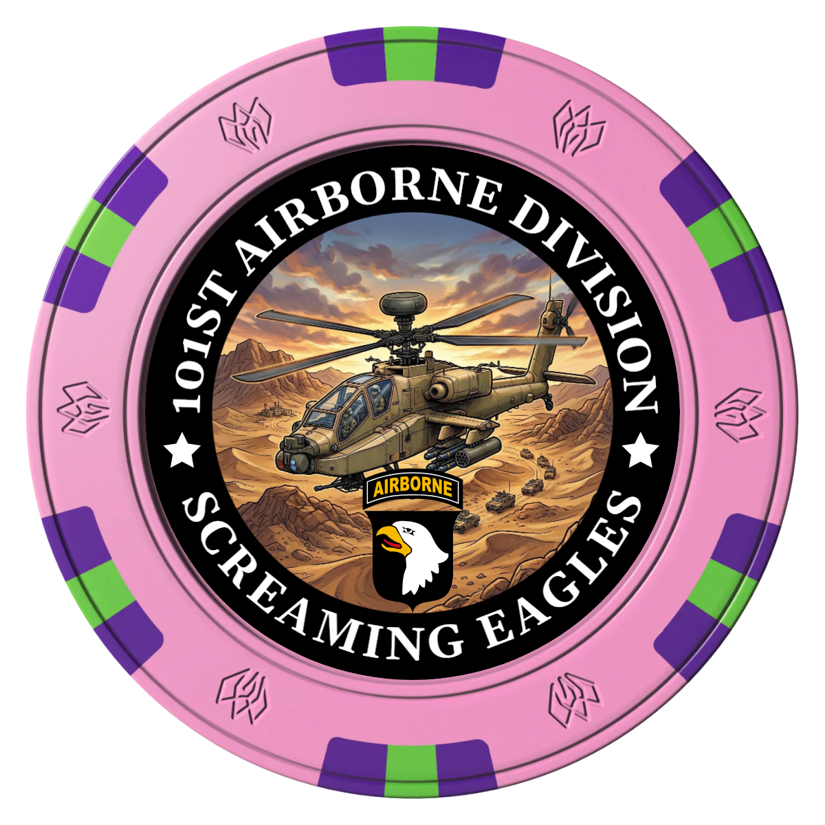 Army Airborne Clay Poker Chips - Pink / 6 Spot Gem / 40mm - Front